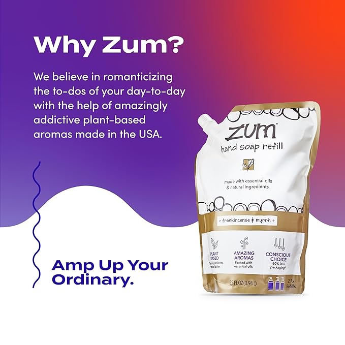 Zum Indigo Wild Hand Soap - Natural Liquid Hand Soap - for Bathroom & Kitchen - Frankincense & Myrrh Scent - 32 oz Refill