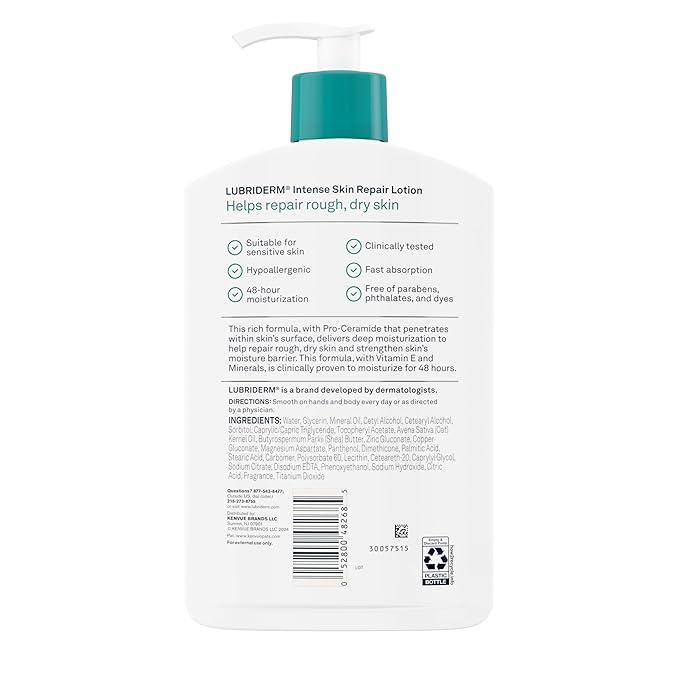 Lubriderm Intense Dry Skin Repair Lotion with Hydrarelease Technology for Repair of Rough, Dry Skin, Fast Absorbing Intensely Hydrates to Restore Dry Skin, 16 fl. oz
