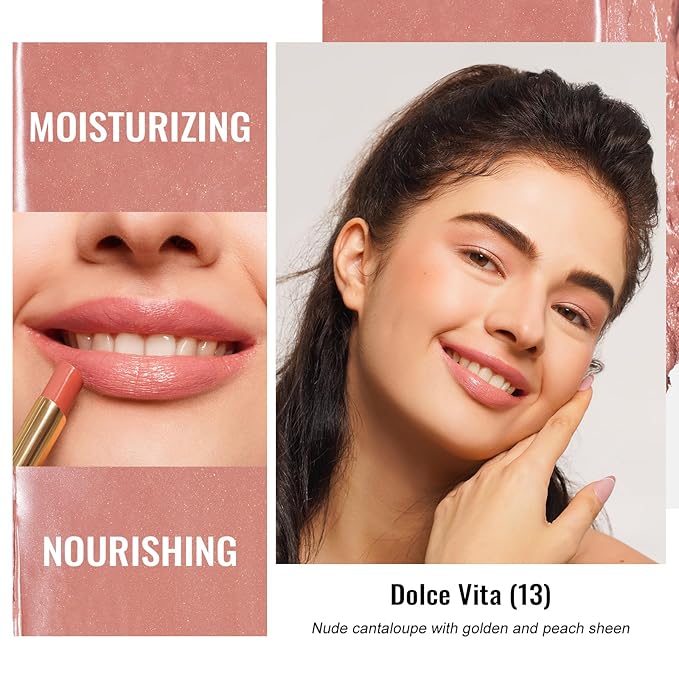 Oulac Moisturizing Shine Peach Pink Lipstick For Women 3PCS, 2 in 1 Tinted Lip Balm, Hydrated Juicy and Glossy Lip Color for Dry, Cracked and Chapped Lips, Vegan [05+S05+13]