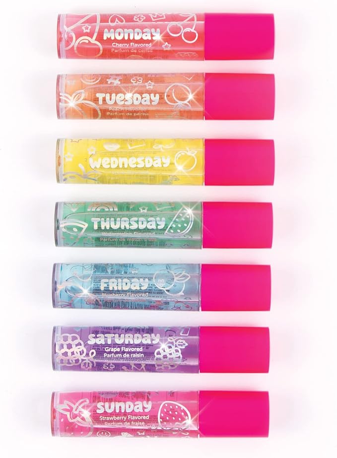 3C4G Days of the Week Lip Gloss Set for Girls - 7 Pack Kids Lip Gloss Kit for Girls, Tweens & Teens - Clear Flavored Lip Gloss Makeup Kit - Roll On Lip Gloss for Girls 8-10-12-14 by Make It Real