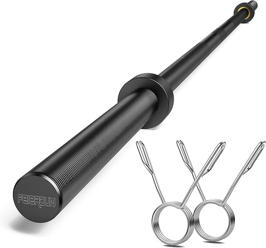 FEIERDUN Olympic Barbell EZ Curl Bar 47in/4ft/5ft/6ft/7ft for Weightlifting 2 inch 2 Spring