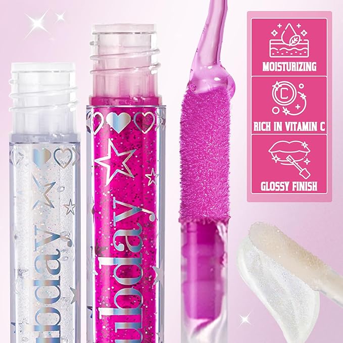 Jcoos Lip Gloss Lip Oil, Glitter Clear Lip Gloss, Purple Lip Gloss, Moisturizing, Shiny, Hydrating Lip Oil, Mint & Grapes Flavored Lip Gloss, Lip Plumper Lipgloss Sets for Girls Women Kids Teens