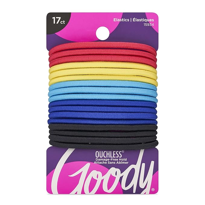 Goody Ouchless Elastic Hair Tie - 17 Count, Assorted Colors - 4MM for Medium Hair - Pain-Free Hair Accessories for Men, Women, Boys, and Girls - Perfect for Long Lasting Braids, Ponytails, (Pack of 3)