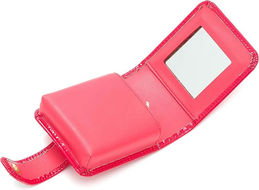 Cockatoo Leather Lipstick Case with Mirror, Women's Portable Lipstick Pouch Travel Cosmetic Bag Can Be Put in Wallet Mini Cosmetic Bag Lipstick Pouch (Bright Red)