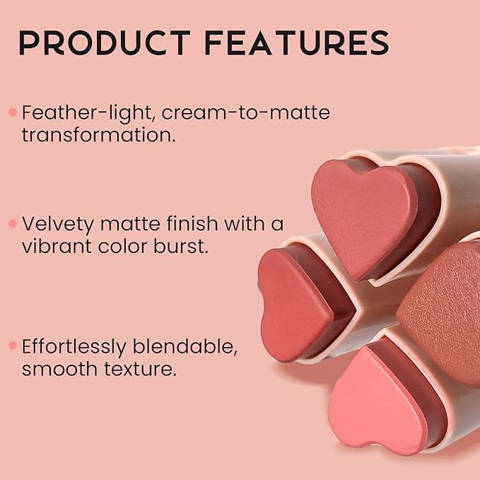 Blush Stick for Cheeks, Cream Blush with Heart-shaped, - Rose