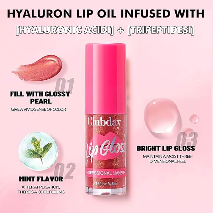 Lip Plumper Gloss Glitter Tinted Plumping Lip Gloss For Women Hydrating Long Lasting Shimmer Moisturizing Glossy Non Sticky Lip Gloss (01# Clear)
