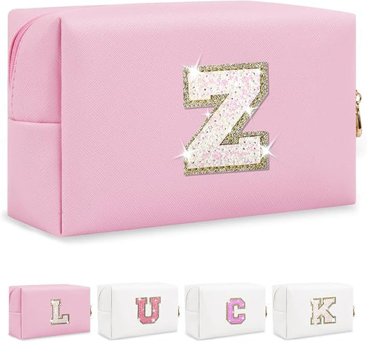 Initial letter patch makeup bag,