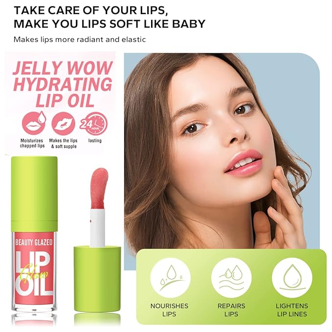 Beauty Glazed Big Brush Head Lip Oil, Ultra-Hydrating & Nourishing, Smooth Glossy Finish Lip Glow Oil, Shiny and Vegan Tinted Lip Gloss, Non-Sticky Formula (1, 108# REBORN)