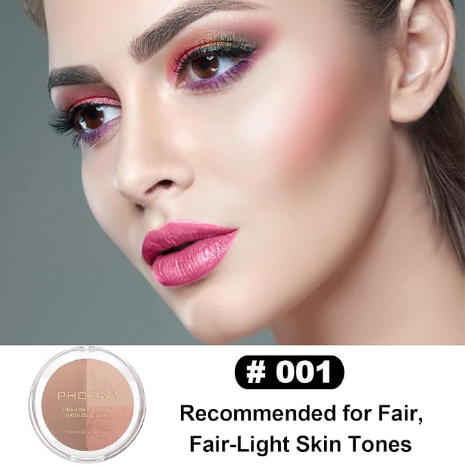 PHOERA Foundation, PHOERA Contour Palette,Shades with Highlighter & Contour/Porcelain+ Nude+#001)