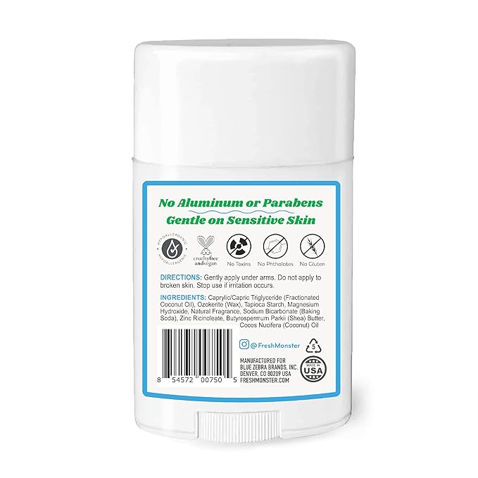 Fresh Monster Natural Deodorant for Kids and Teens I Aluminum-Free, Paraben-Free and Hypoallergenic I Dermatologist Tested I 24-Hour Protection I Beach Breeze Scent I 1.76 oz I 1 Count