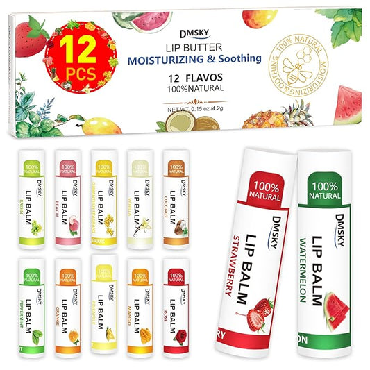 DMSKY 12 Pack Lip Balm, Natural