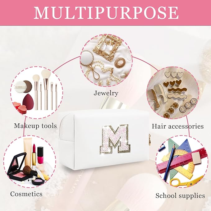 Initial letter patch makeup bag,