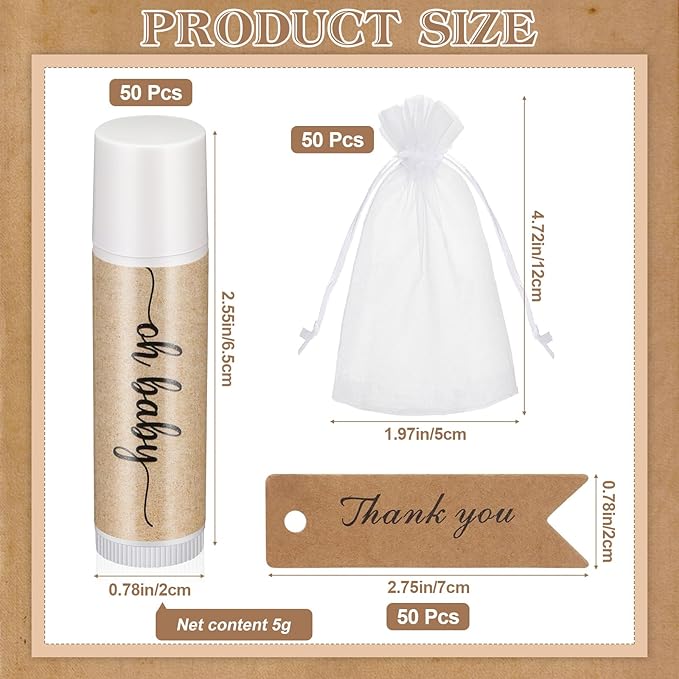 50 Sets Baby Shower Lip Balm Supplies