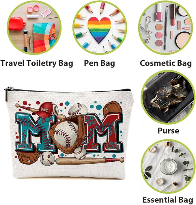 Baseball Gifts Mom Gifts, Baseball Stuff Makeup Bag, Mama Gifts for Mom Women Baseball Team Player Friend, Baseball Mom Cosmetic Bag, Baseball Coach Gifts Toiletry Bag Christmas Birthday Gifts