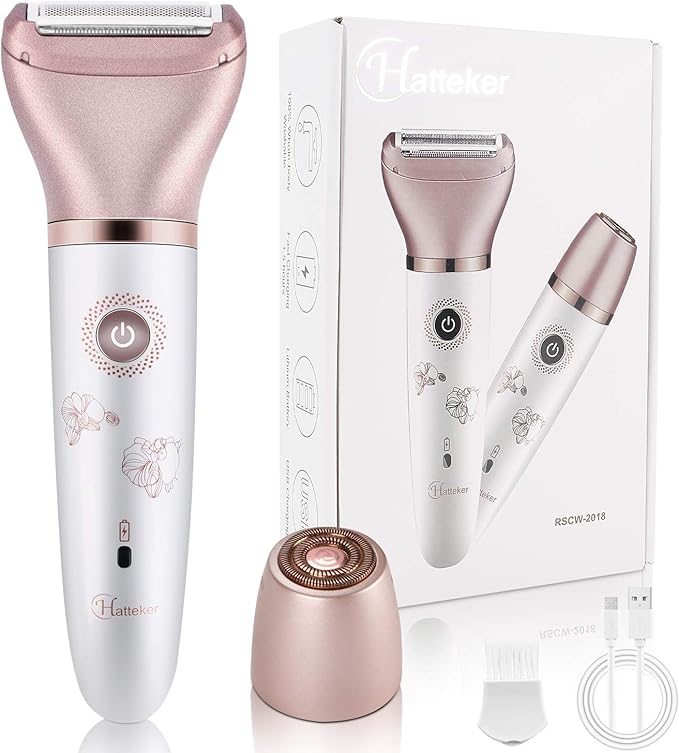 Electric Razor for Women - Painless 2-in-1 Shaver for Women Hair Remover for Face, Legs and Underarm Wet & Dry, Portable Bikini Trimmer, Lady Hair Removal with 2 Trimmer Heads- Micro USB Recharge