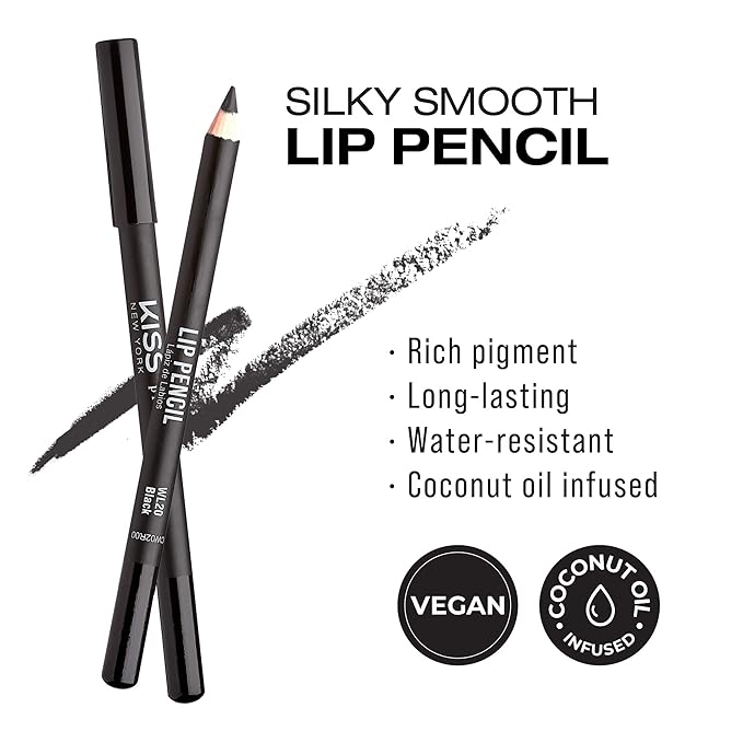 Professional Slim Lip Pencil, Creamy Soft Lip Liner, Smooth Long-Lasting Rich Lip Color, Natural Lip Makeup, Water-Resistant Lip Crayon (Black)