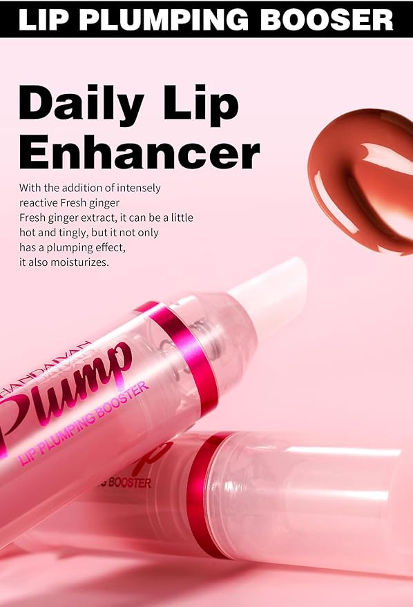 Plumping Lip Oil with Fresh Ginger Extract - Instant Fuller Lips, Ultra-Hydrating & Nourishing Glossy Lip Glow Oil, Lip Plumping Booster for Smooth, Defined Lips (#04 AMBER, 1)
