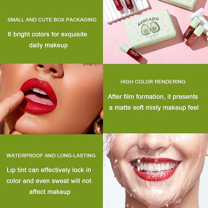 6 Colors Lip Tint Stain Set,Korean Velvet Water Lip