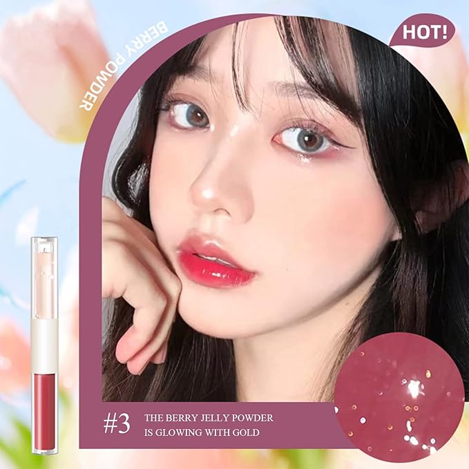 KWOLYKIM 2 In 1 Double Mirror And Matte Lip Gloss, Hydrating Lip Gloss with Essential oil, Liquid Shine Glossy Lip Tint, Hydrated & Fuller-looking Lips, Long-Lasting Sweet Lip Glaze