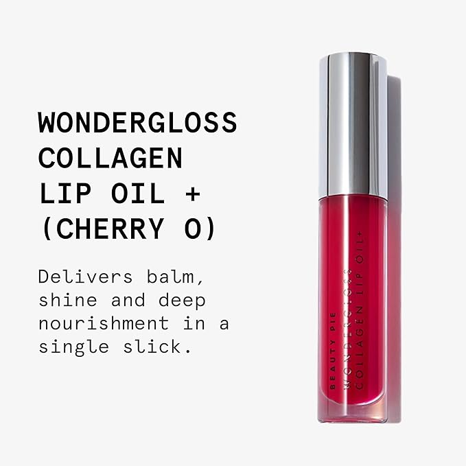Beauty Pie Wondergloss Collagen Lip Oil + (Cherryo) – Hydrating, Plumping, Non-Sticky Gloss with Collagen AC Micro-Vectors & Cherry Oils