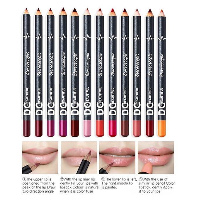DC-BEAUTIFUL 12Pcs Lot Set 12 Colors Lip Line