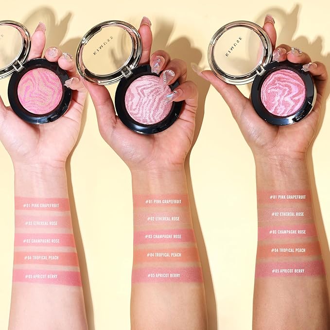 KIMUSE Baked Blush, Lighting Glow Marbleized Blush Powder Face