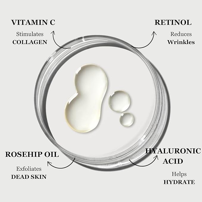 mivida Anti-Aging Super Serum with Retinol, Hyaluronic-Acid, Rosehip Oil, Vitamin C | All-In-One Face Serum For Wrinkles, Fine Lines, Dark Spot | 1oz