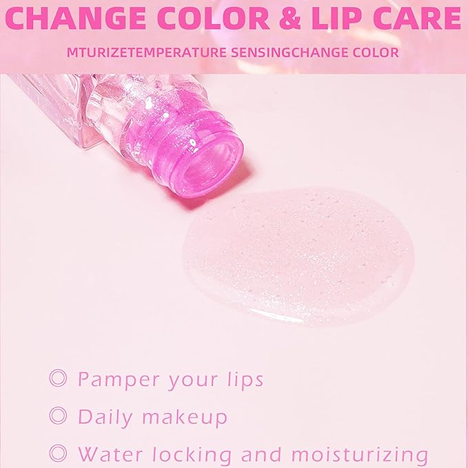 Magic Color Changing Moisturizing Lip Glow Oil - Big Brush Plumping Glimmer Lipstick, Fresh Texture, Hydrating, Non-Sticky Long Lasting Gloss