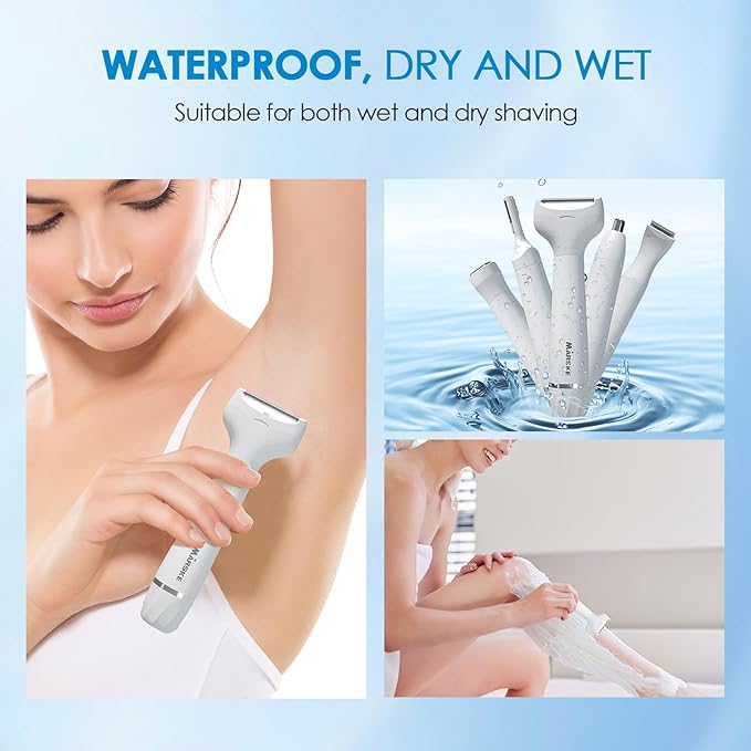 5 in 1 Facial Hair Removal and Bikini Hair Trimmer for Women, Nose Eyebrow pubic Hair Trimmer,Replaceable Electric Razors, Waterproof Electric Shaver Easy Cleaning, Women's Grooming Kit