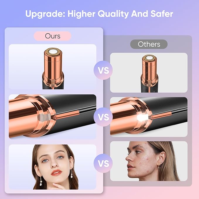 Facial Hair Remover for Women, Device, Remover Women Face, Finishing Touch Upper Lips, Chin & Cheeks, USB Rechargeable with LED LightIncluded Two Replacement Heads (Black)