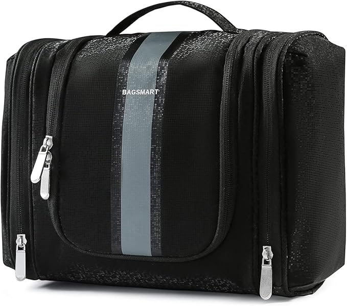 BAGSMART Extra Large Toiletry Bag Hanging Toiletry Bag for Travel, Water-resistant Cosmetic Makeup Travel Bag, Capacity Travel Bag Organizer for Full-size Toiletries, Black-Large