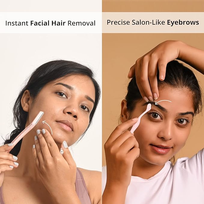 Facial Hair Removal Combo with Face Razor + Eyebrow Razor | Painless & Precision Face Hair Removal | for Eyebrows, Upper Lip, Peach Fuzz & Forehead