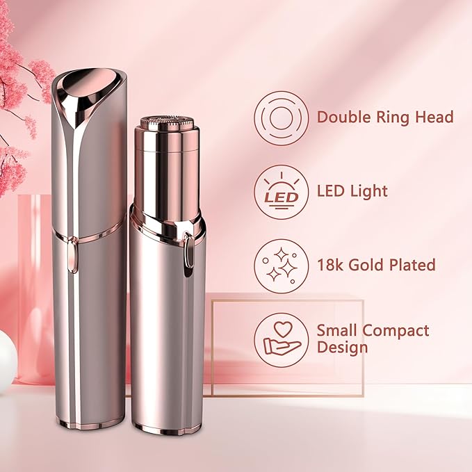Facial Hair Remover for Women - as Seen on TV Painless Face Shaver - Electric Hair Removal Device for Face Lips Peach Fuzz with Light (Rose Gold)