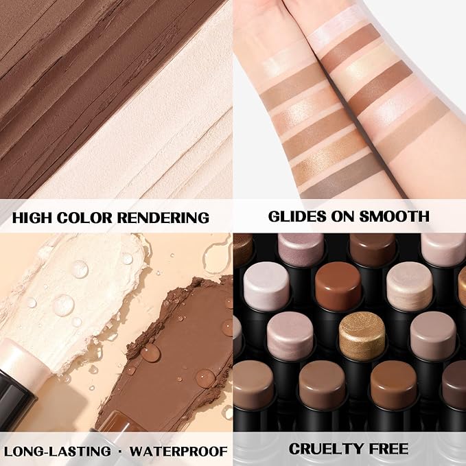 FOCALLURE 2 Pcs Contour Foundation Stick, Highlighter & Trimming Stick,Neutral