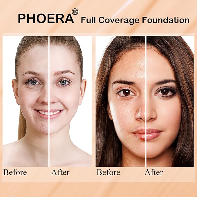 PHOERA Foundation, PHOERA Matte Liquid Foundation,PHOERA Makeup for (101- Porcelain) 30ml