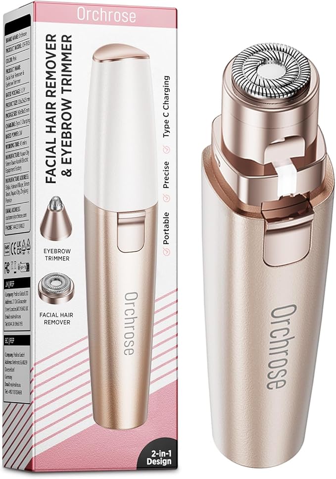 Rechargeable Facial Hair Remover for Women: 2-in-1 Device for Shaping Eyebrows and Removing Face Peach Fuzz(Rose Gold)