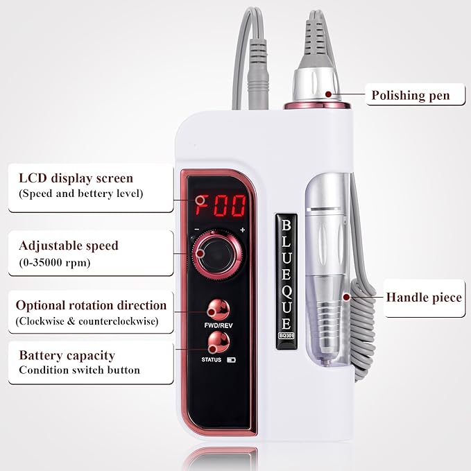 Rechargeable 35000rpm electric nail drill