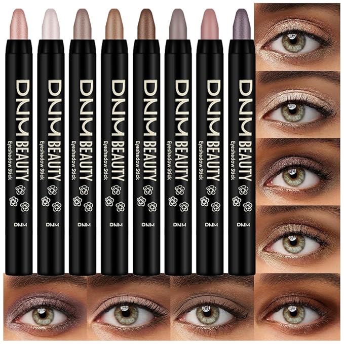 Kaely 8Pcs Cream Eyeshadow Stick Set for Older Women, Champagne Pearl Taupe Bronze Cocoa Stone Putty Smoky Amethyst, Matte Shimmer Eyeliner Pencil Eye Shadow Sticks Palette Makeup, sombras para ojos