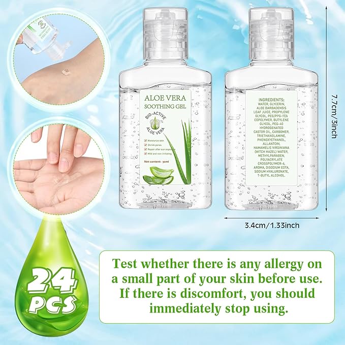 24 Pcs Mini Aloe Vera Gel 1oz Soothing Moisture Aloe Gel Travel Size Aloe Vera Gel Moisturizing Face Skin Aloe Vera Gel Bulk for Thank You Gifts Summer Beach Wedding Party Supplies (Aloe Vera)