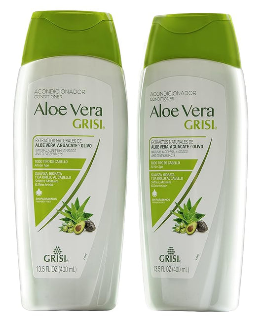 Grisi Aloe Vera Conditioner, Moisturizing Hair Product with Aloe Extract, Paraben-Free, 2-Pack for Soft and Shiny Hair, 13.5 FL Oz each