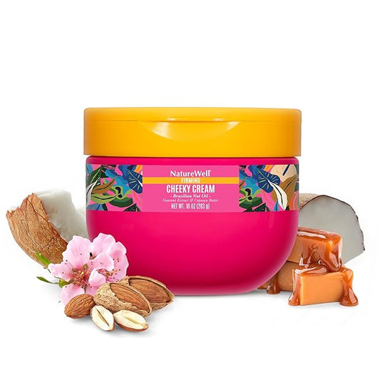 NATURE WELL Ultra-Rich Firming & Tightening Cheeky Body Cream, Promotes Deep Hydration, Fast Absorbing, Scents of Pistachio Cream, Almond Blossom, Brazil Nut, Cupuacu, Coconut, & Salted Caramel, 10 Oz