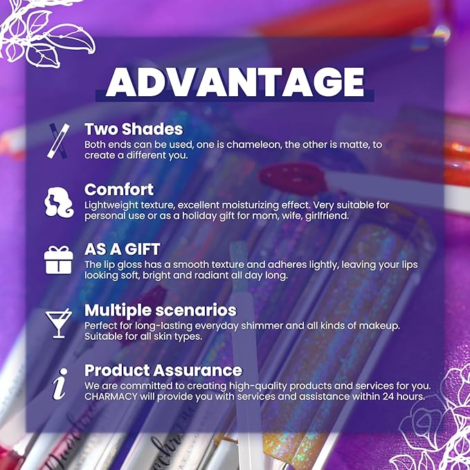 CHARMACY Multichrome Double Head Non-Stick Lip Glaze, Metallic Glaze,