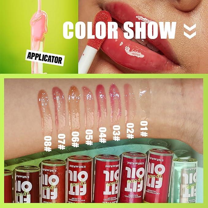 Hydrating Lip Oil, Big Brush Head Lip Glaze Shiny Transparent Lip Glow Oil, Nourishing & Non-sticky Long Lasting Fresh Clear Smooth Lip Care Plumping Lip Oil (# 08)