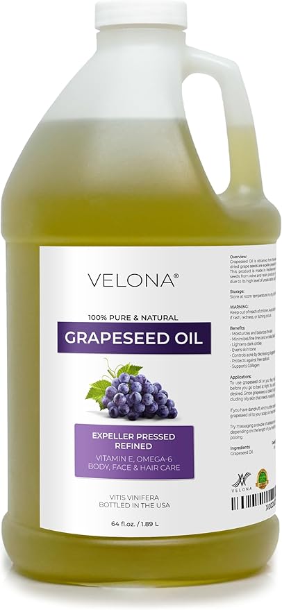 velona Grapeseed Oil 64 fl oz | 100% Pure and Natural Carrier Oil | Refined, Cold pressed | Skin, Face, Body, Hair Care | Use Today - Enjoy Results
