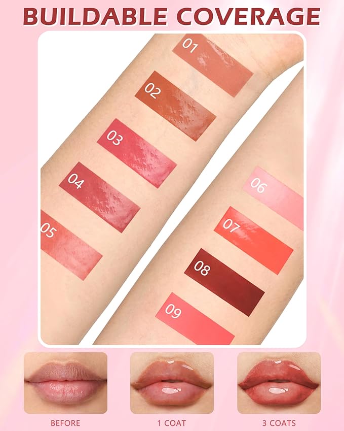 Hydrating Shimmer Lipstick,Moisturizing Jelly Lip Gloss,Nude Brown Lipstick Pen,Long Lasting Waterproof Tint Lip Balm Plumping Lip Stain Pen,Women's Day Makeup Gift for Women Girl-02#