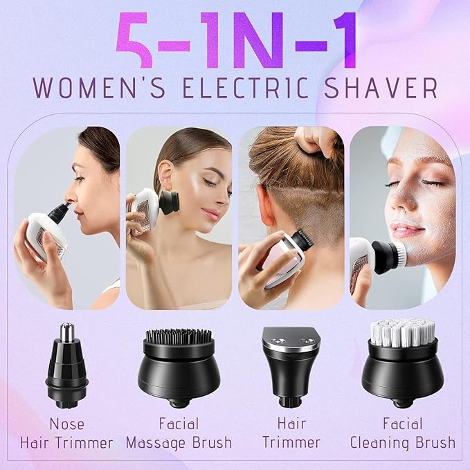 Electric Razors for Women, 5 in 1 Electric Shaver for Women, Cordless Painless Hair Remover for Legs Bikini Face
