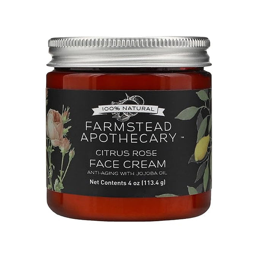 Farmstead Apothecary 100% Natural Anti-Aging Face Cream with Jojoba Oil, 4 oz (Citrus Rose)