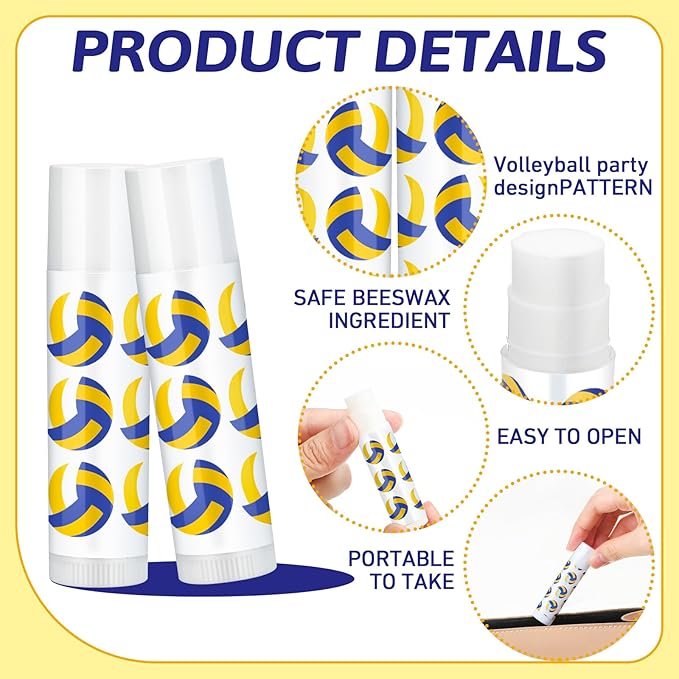 24 Pcs Volleyball Lip Balm Volleyball (Blue,white,yellow)