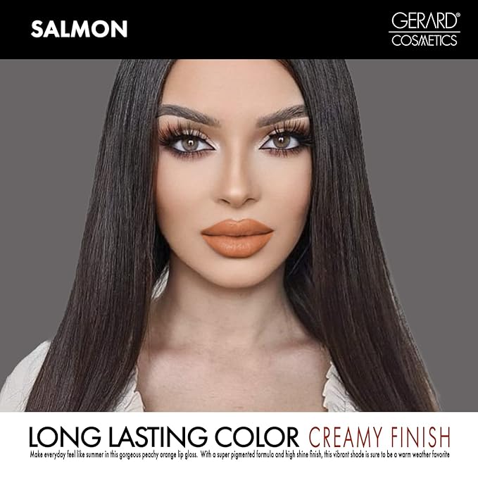 Gerard Cosmetics Color Your Smile Lip Gloss Salmon, Super Pigmented Peach Lip Gloss with LED Light and Mirror, Shiny Finish, Hydrating Liquid Peach Lipstick, Cruelty Free and Made in USA