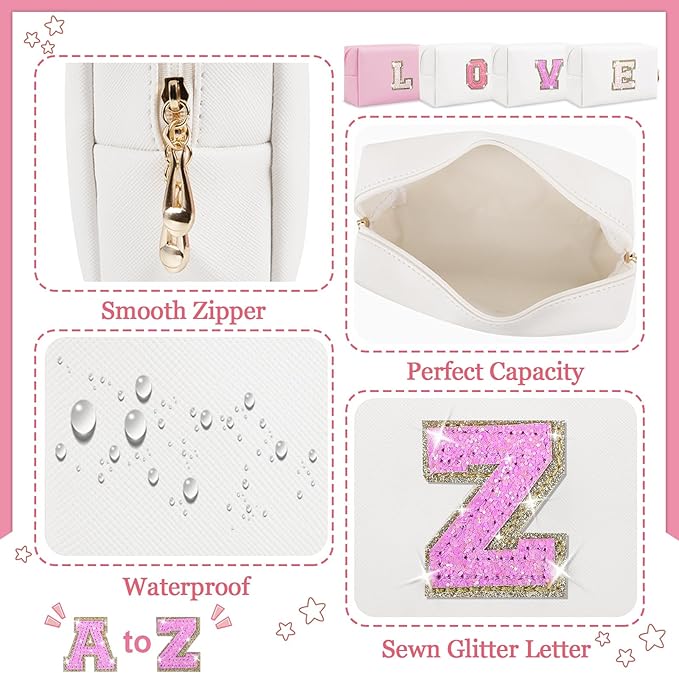 Initial letter patch makeup bag,